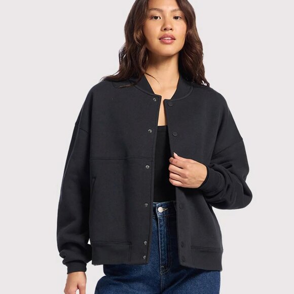 NWT Nuuds Black Alumni Jacket - Preppy Vintage Streetwear Casual Athleisure Cozy - Picture 4 of 14